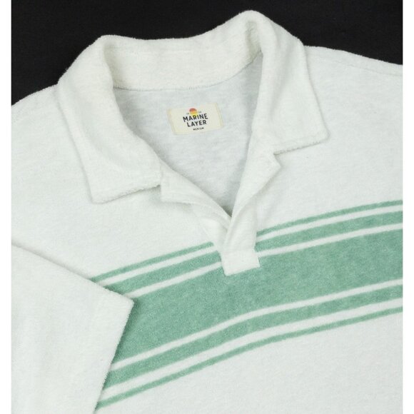 Marine Layer Terry Cloth Stripe Polo Shirt Men's Medium White Green Towel Summer - Picture 1 of 12